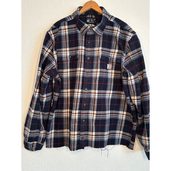 Carhartt Loose Fit Heavy Flannel Shirt XL Tall‎ Raw Bottom Edge Distressed - Picture 1 of 16